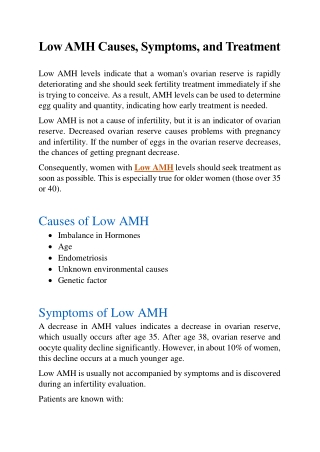 Low AMH Causes, Symptoms, and Treatment