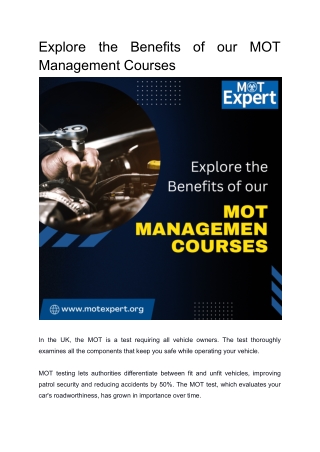 Explore the Benefits of our MOT Management Courses.docx