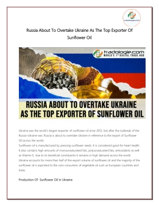 Russia About To Overtake Ukraine As The Top Exporter Of Sunflower Oil