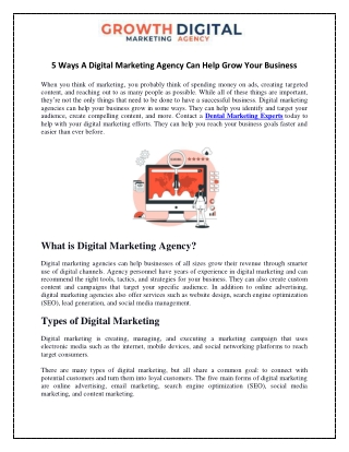 5 Ways A Digital Marketing Agency Can Help Grow Your Business