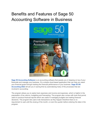 Benefits and Features of Sage 50 Accounting Software in Business