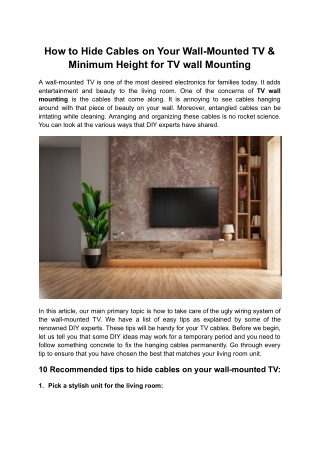 How to Hide Cables on Your Wall-Mounted TV & Minimum Height for TV wall Mounting