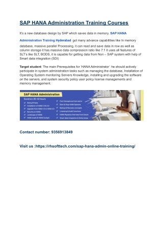 SAP HANA Administration Training courses.