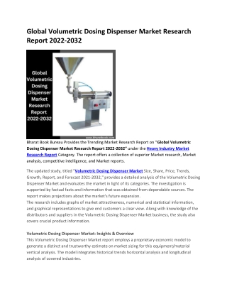 Global Volumetric Dosing Dispenser Market Research Report 2022-2032