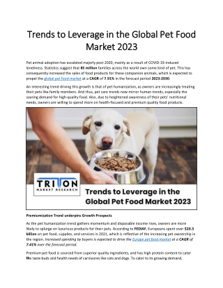 Trends to Leverage in the Global Pet Food Market 2023