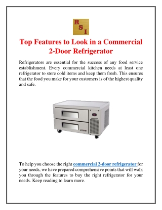 Top Features to Look in a Commercial 2-Door Refrigerator