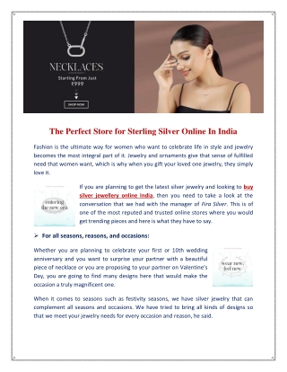 The Perfect Store for Sterling Silver Online In India