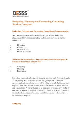 Budgeting Planning forecasting IT Budgeting And Forecasting|Consulting