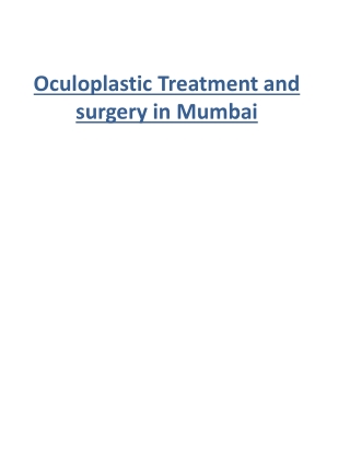 Oculoplastic Treatment and surgery in Mumbai