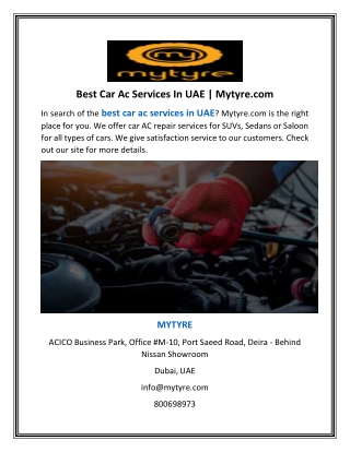 Best Car Ac Services In UAE