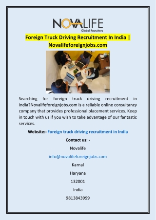 Foreign Truck Driving Recruitment In India | Novalifeforeignjobs.com