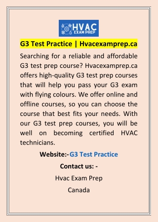 G3 Test Practice | Hvacexamprep.ca