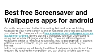 Best free Screensaver and Wallpapers apps for android