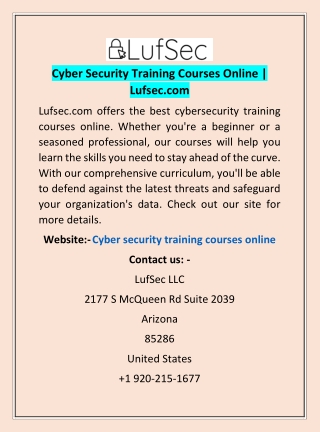 Cyber Security Training Courses Online | Lufsec.com