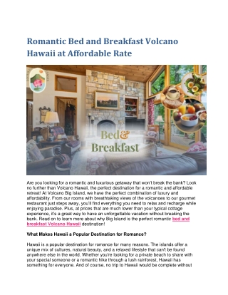 Luxury Bed and Breakfast Volcano Hawaii at Affordable Rate