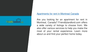 Apartments for Rent in Montreal Canada  Friendlylandlord.com