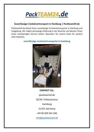 Zuverlässiger Containertransport in Hamburg ] Packteam24.de