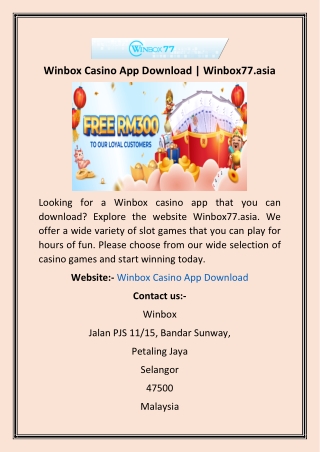 Winbox Casino App Download  Winbox77.asia