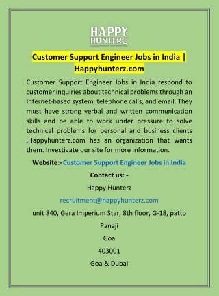 Customer Support Engineer Jobs in India | Happyhunterz.com