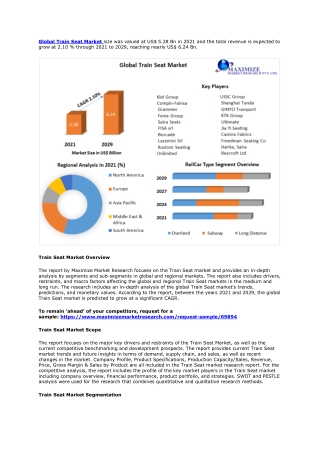 Train Seat Market: Global Industry Analysis and Forecast (2022-2029)
