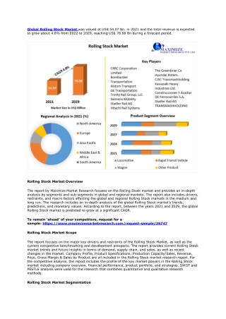 Global Rolling Stock Market: Industry Analysis and Forecast (2022-2029)