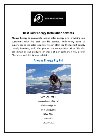 Best Solar Energy Installation services