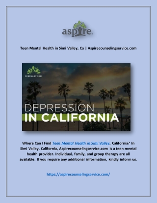 Teen Mental Health in Simi Valley, Ca | Aspirecounselingservice.com