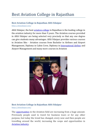 Best Aviation College In Rajasthan