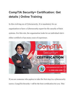 CompTIA Security  Certification Get details & Online Training