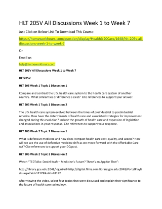 HLT 205V All Discussions Week 1 to Week 7