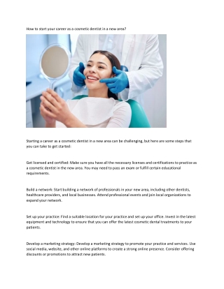 How to start your career as a cosmetic dentist in a new area?