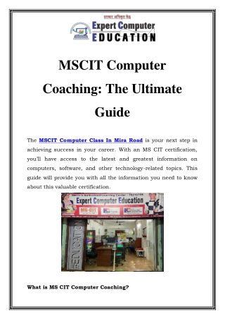 MSCIT Computer Class In Mira Road Call-9619990689