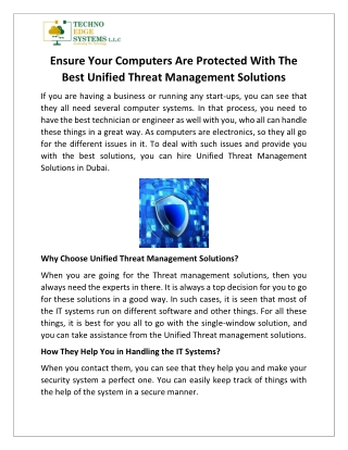 Ensure Your Computers Are Protected With The Best Unified Threat Management Solutions