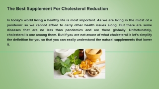 The Best Supplement For Cholesterol Reduction