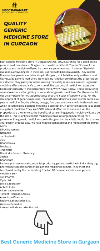 Best Generic Medicine Store in Gurgaon