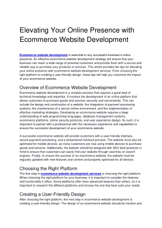 Elevating Your Online Presence with Ecommerce Website Development