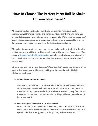 How To Choose The Perfect Party Hall To Shake Up Your Next Event