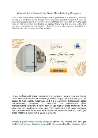 Why to Hire a Professional Glass Manufacturing Company