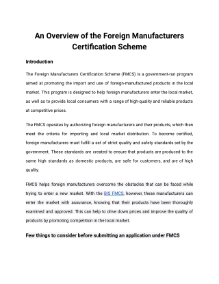 An Overview of the Foreign Manufacturers Certification Scheme