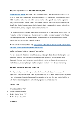 Diagnostic Tape Market to Hit US 107.06 Billion by 2029