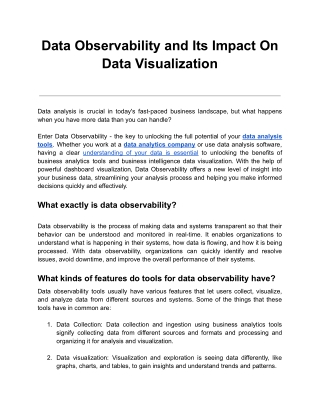 Data Observability and Its Impact On Data Visualization