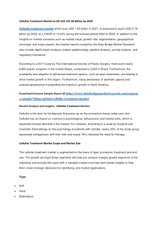 Cellulite Treatment Market to Hit US 107.06 Billion by 2029