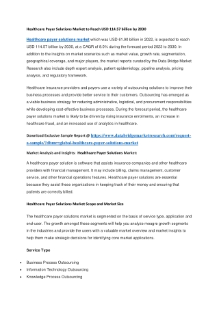Healthcare Payer Solutions Market to Reach USD 114.57 billion by 2030