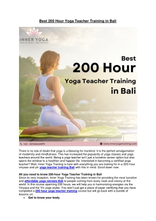 Best 200 Hour Yoga Teacher Training in Bali