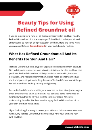 Beauty Tips for Using Refined Groundnut Oil