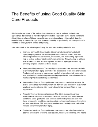 The Benefits of Using Good Quality Skin Care Products