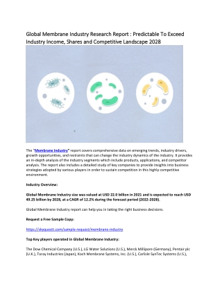 Global Membrane Industry Research Report : Predictable To Exceed Industry Income