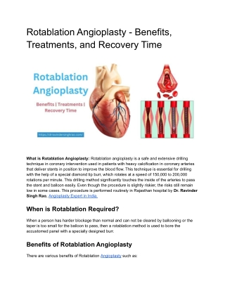 Rotablation Angioplasty - Benefits, Treatments, and Recovery Time