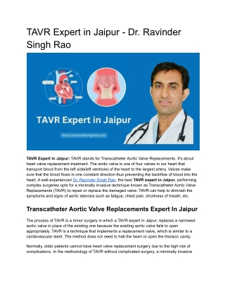 TAVR Expert in Jaipur - Dr. Ravinder Singh Rao
