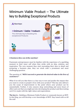 Minimum Viable Product – The Ultimate key to Building Exceptional Products